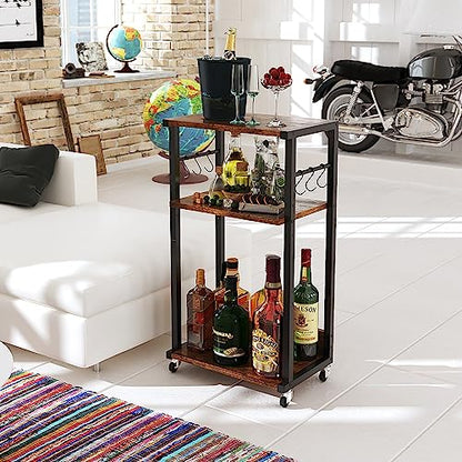 YMYNY Mobile Printer Stand, 3-Tier Printer Cart with Adjustable Storage Shelf and 6 S-Hooks, Tall Printer Table for Home Office, for Computer Tower Stand, Shredder, CPU Stand, Rustic Brown, UHPT002H - color: Rustic Brown-3 Tiers