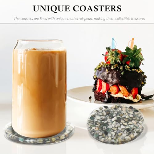 Drinks Coasters Resin Cup Mat: 4 pcs Coaster with Seashells for Table Desktop Counter (4, Black) - color: Black