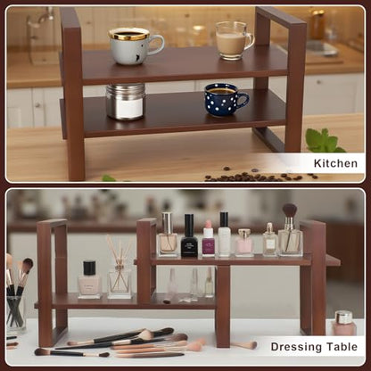 Desk Shelf, 100% Solid Wood Adjustable Desktop Bookshelf, No Tools or Nails Required Retro Tabletop Bookshelf, 130lb Load Capacity for Living Room, Office, for Books, Cookbooks, Walnut Colour - color: Walnut Colour