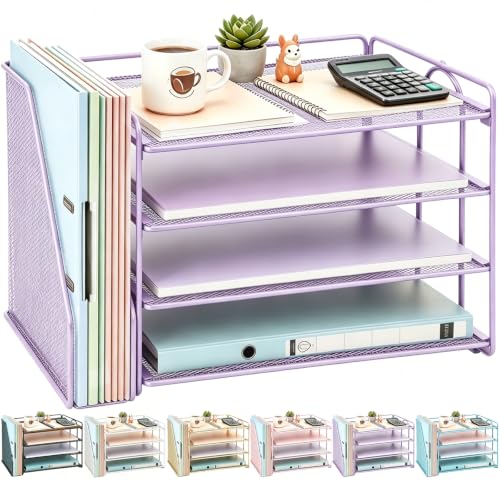 gianotter 4-Tier Paper Organizer With Magazine Holder, Desk Organizers and Accessories, Desk Accessories & Workspace Organizers, File Organizer for Office Supplies Storag (Purple, 4-Tier) - color: Purple, size: 4-Tier