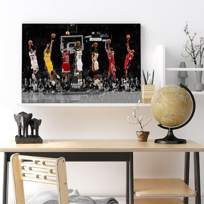 Basketball Legends Canvas Wall Art Iconic Basketball Superstar Shooting Artwork Poster Print Inspirational Sports Wall Art for Basketball Fans Boys Bedroom Gaming Room Home Office Framed 12"x16"