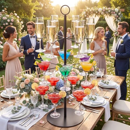 Cocktail Tree Stand for Drinks Wine Champagne Glass Tower for Parties, 3 Tiers 18 Holders Bar Wedding Metal Wine Glass Display Holder for Martinis Margarita Cups(Black,Round Bottom,1 Pcs) - color: Black