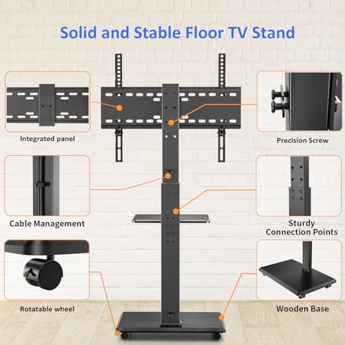 Rolling TV Stand, Mobile TV Cart for 32-75 Inch TVs up to 110 lbs, 18 Adjustable Heights, TV Floor Stand with Swivel Mount & Shelf, Max VESA 600x400mm, TV Stand on Wheels for Bedroom, Office, Outdoor - style: 2-GM-A02