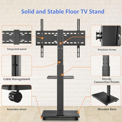Rolling TV Stand, Mobile TV Cart for 32-75 Inch TVs up to 110 lbs, 18 Adjustable Heights, TV Floor Stand with Swivel Mount & Shelf, Max VESA 600x400mm, TV Stand on Wheels for Bedroom, Office, Outdoor - style: 2-GM-A02