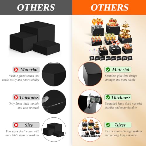 8Pcs Black Acrylic Buffet Risers with Mini Sign and Marker, Food Display Risers for Party Catering Dessert Jewelry, Acrylic Cube Nesting Boxes with Hollow Bottoms(9" 8.5" 8" 7.5" 6.8" 6" 5" 5") - color: 9" 8.5" 8" 7.5" 6.8" 6" 5" 5