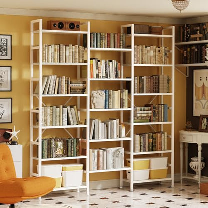 SUPERJARE Triple Bookshelf, Bookcase with 17 Open Display Shelves, Wide Book Shelf Book Case for Home & Office, 6 Tier, White - color: White, size: 6 Tier