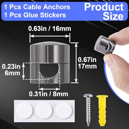 SmallCat 1 Sets Charger Holders for Cords, Black Adjustable Cable Anchor Holders, Adhesive Metal Cord Clips, Cable Management Wire Organizers for Desk, Office, Nightstand - color: Black, 1set