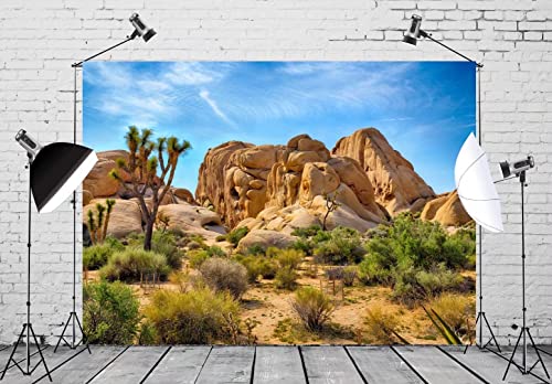 BELECO 12x10ft Fabric Desert Backdrop Joshua Tree National Park Photography Backdrop Odd Trees Rocky Mountains Natural Scenery Holiday Background Hiking Camping Pictures Home Decor Photo Studio Props - size: 12x10FT