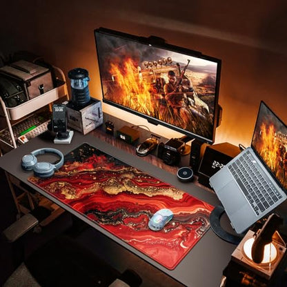 Canjoy Gaming Mouse Pad, 31.5x15.7inch Large Extended Mousepad Big Computer Desk Mat for Keyboard and Mouse Full Desk Mouse Mat with Non-Slip & Rubber Base - color: Red Marble