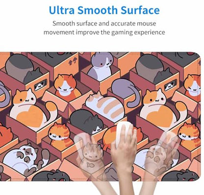 Gaming Mouse Pad, XXL Extended Computer Keyboard Long Mouse Mat, Large Desk Pad for Office Laptop, Non-Slip Rubber Base with Stitched Edge Mousepad, 31.5X11.8 inch Cute Cartoon Cat - color: Cute Cartoon Cat, size: 31.5L x 11.8W inches