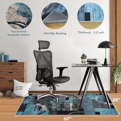 Office Chair Mat for Hardwood Floor&Tile Floor,48"X 60" Heavy Duty Desk Chair Mat for Hard Floors,Under Desk Rug for Rolling Computer Chair,Anti Slip,Low Pile Carpet Floor-Geo Blue Gray - color: Geo Blue Gray, size: 48"X 60"