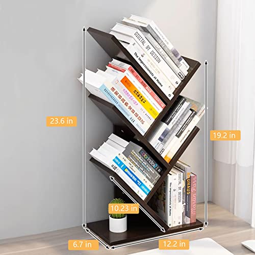 Godferyxin Book Tree Bookshelf, 5-Tier Wood Bookshelf Tree Bookcase for Displaying Books, CDs, Magazines and More at Office, Home or School - color: 5-tier-brown
