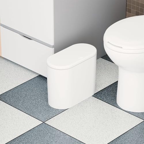 Yieach White 3.17 Gallon Slim Small Bathroom Trash Can with Lid,12L Plastic Thin Trashcans and Covered Wastebasket,Pet or Dog Proof Garbage Can for Bedroom,Rv,Dorm,Office and Lidded Bathroom Trashcan - color: White, style: Pack of 1