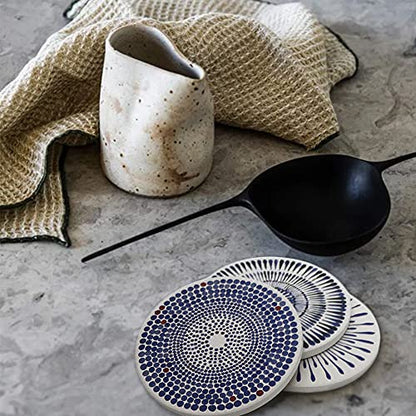 AD Set of 6 Coasters for Drinks Absorbing Round Ceramic Stone Coaster with Cork Base,Tabletop Protection Mat for Mugs and Cups,Office,Kitchen (Bloom Abstract with Holder) - style: Bloom Abstract with Holder