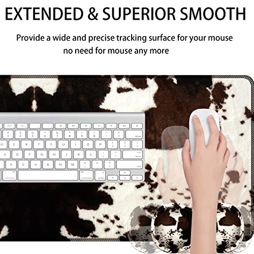 Large Gaming Mouse Pad + Mouse Wrist Rest Pad + Coaster Combination, 31.5 "x 11.8" Durable Non-Slip Extension Table Mat, Suitable for Office and Home, Cow Hide Print - color: Cow Hide Print