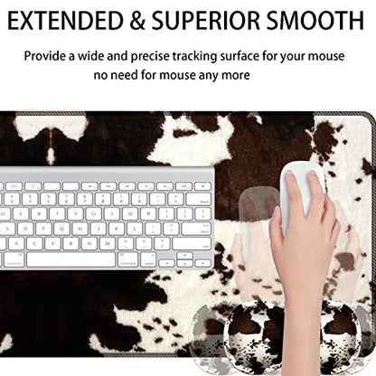 Large Gaming Mouse Pad + Mouse Wrist Rest Pad + Coaster Combination, 31.5 "x 11.8" Durable Non-Slip Extension Table Mat, Suitable for Office and Home, Cow Hide Print - color: Cow Hide Print