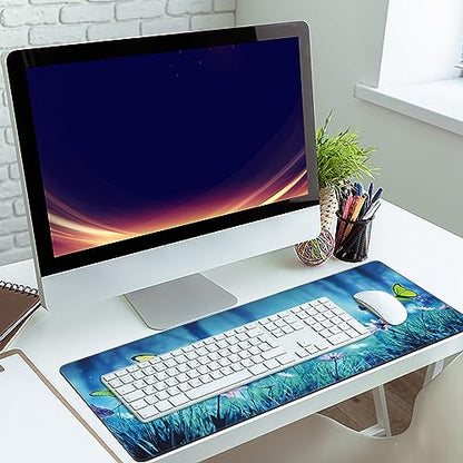 MIOAOSRT Desk Mat,Butterflies in Mystic Forest Large Gaming Mouse Pad with Stitched Edges,Non-Slip Computer Mouse Pad for Desk,Extended XXL Keyboard and Mouse Pad 35.4x15.75 in - color: Butterflies in Mystic Forest