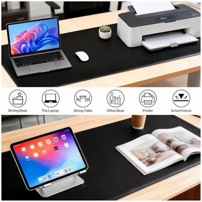 POCHAR Vegan Leather Desk Mat 31" x 16" - Desk Pad Protector for Desktop | Non-Slip PU Leather Dual-Sided Office Desk Blotter for Laptop Mouse Keyboard - Waterproof Writing Signing Pad, Black - color: Black