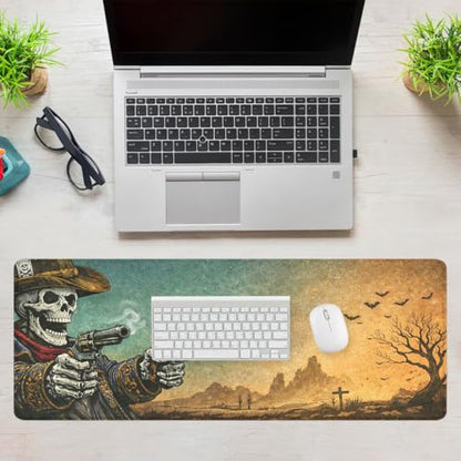 Skeleton Cowboy Gaming Mouse Pad Western Gothic Art Large Desk Mat with Stitched Edges,Non-Slip Waterproof Rubber Base Mouse Mat Office Computer Keyboard Laptop 31.5"x11.8" - color: Skeleton Cowboy