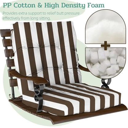 Outdoor Chair Cushions Set of 2, 42x21x4 Inch Patio Cushion for Dining/Rocking Chairs, High Back Soft Seat Pad, Indoor Outside Use, Fade-Resistant & Waterproof, Brown White Stripes - color: Brown White Stripes