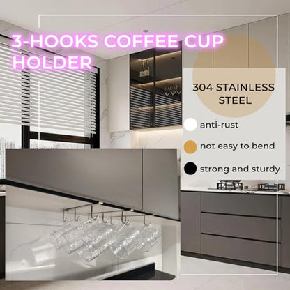 Mug Hooks Under Cabinet , 304 Stainless Steel Cup Hooks for Hanging Under Shelf, Mug Organizer Rack with 3 Hooks for Displaying Mugs, Coffee Cups and Kitchen Utensils,Fit for 0.8" or Less thickness - size: 1 Piece