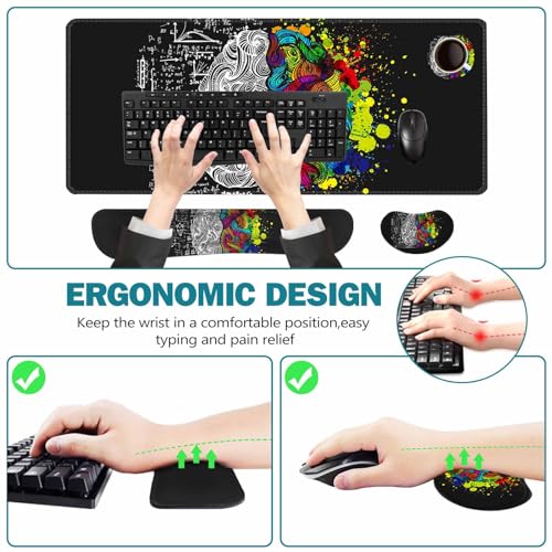 ToLuLu Extended Gaming Mouse Pad, Memory Foam Ergonomic Keyboard Mouse Wrist Rest Support Set, Large Desk Mat with Stitched Edges, Non-Slip Base Mousepad for Home Office Game, Left & Right Brain - color: Left & Right Brain
