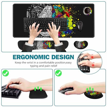 ToLuLu Extended Gaming Mouse Pad, Memory Foam Ergonomic Keyboard Mouse Wrist Rest Support Set, Large Desk Mat with Stitched Edges, Non-Slip Base Mousepad for Home Office Game, Left & Right Brain - color: Left & Right Brain