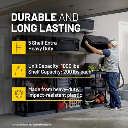 Plano 5-Shelf Extra Heavy Duty Plastic Storage Shelves, 72.5” x 36” x 24”, 1000lb Capacity, Pantry, Office, Closet and Garage Shelves, Easy to Assemble, Durable Plastic Shelving Unit - size: 5-Shelf 1000lb