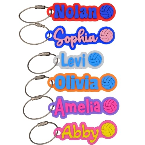 SuperFineDeesigns Bag and Water Bottle Name Tag with Cable – Custom Durable 3D Printed Name Tag Backpack & Sports Bottles - style: Volleyball