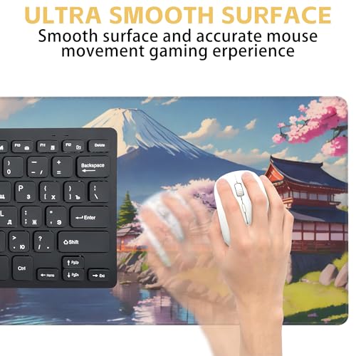 Mount Fuji Desk Mat Large Mouse Pad Gaming Mousepad 31.5 x 15.8 in | Desk Pad for Keyboard and Mouse, Large Non-Slip Rubber Base Mousepad Desk Mat with Stitched Edges for Gaming Office - color: Japanese Mount Fuji