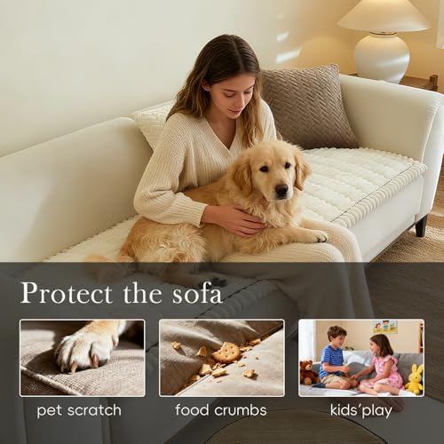 Couch Covers for 3 Cushion Couch Sofa Pet Friendly,Non-Slip Sofa Cover Washable - color: Bg-white, size: 27.6" x 59"