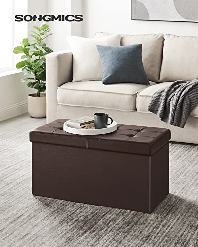 SONGMICS MAZIE Collection - 30 Inches Storage Ottoman Bench with Flipping Lid, Storage Chest Footstool, Load 660 lb, for Entryway, Living Room, Bedroom, Synthetic Leather, Brown ULSF45BR - color: Brown, size: 15"D x 30"W x 15"H