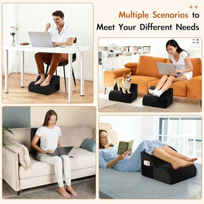 Echaprey Foot Rest for Under Desk at Work,Adjustable Under Desk Footrest Multifunctional 3-Tier Foot Stool with Non-Slip Base and Washable Cover Ergonomic Foot Stool for Office,Home,Car,Travel (Black) - color: Black