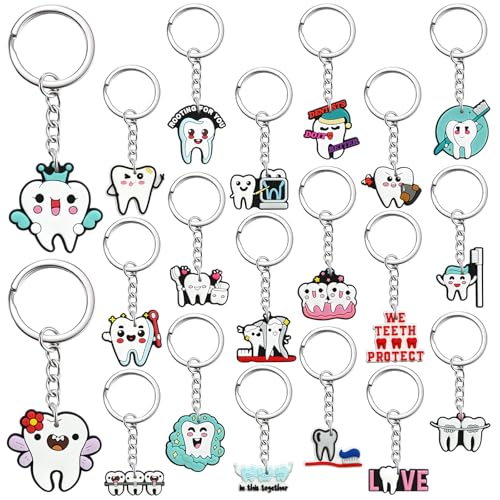 Keychains Bulk,Funny Key Chain for Prizes Incentives Holiday Gifts Birthday Party Favors - color: 20pcs Tooth Keychains