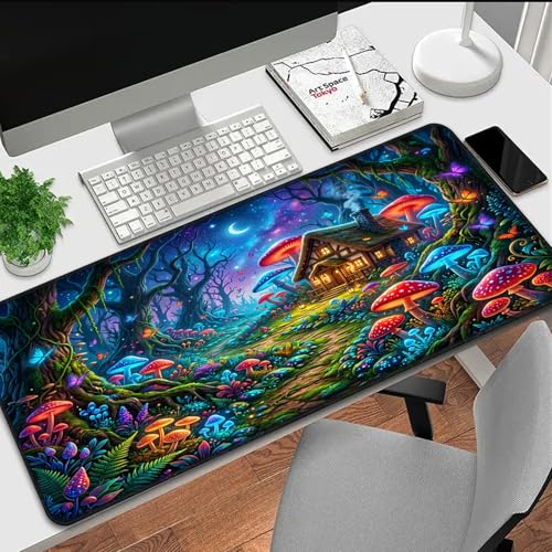 Blacklight UV Reactive Gaming Mouse Pad – Glow in the Dark Fantasy Mushroom Forest, Neon Nature Desk Mat, Non-Slip Extended Mouse Pad for PC, Laptop, Office & Gaming Setup - color: Mushroom Farmhouse
