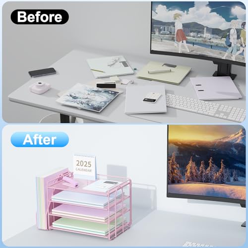 Spacrea Desk Organizers and Accessories, Paper Organizer for Desk with File organizer, Desk Accessories & Workspace Organizers for Office Supplies (Pink) - color: Pink