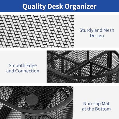 EOOUT Desk Organizer, Pencil Holder for Desk, Mesh Office Desk Accessories with 8 Compartments and 1 Drawer Stationery Holder School Supplies - color: Black