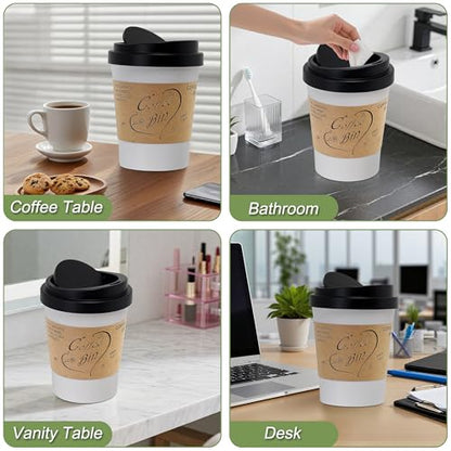 Soddeph Plastic Mini Trash Can with Swing-Top Lid, 0.9 Gallon Desktop Waste Bin for Coffee Table, Office, Small Countertop Wastebasket for Counter, Vanit (Black Lid + White Can, Small) - color: Black Lid + White Can