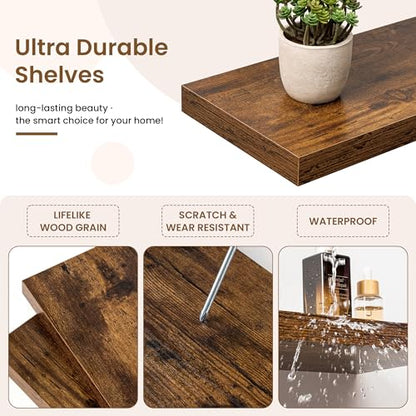 Marsmiles 40in Floating Shelves for Wall, 40" W x 9.25" D x 1.25" H, 2 Pack Long Wall Mounted Engineered Wood Shelves with Invisible Brackets for Living Room, Bedroom, Bathroom, Kitchen, Rustic Brown - color: Rustic Brown With Invisible Metal Brackets, si