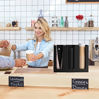 Richboom Acrylic Coffee Cup and Lid Storage Organizer Holder, 3 Compartments, Black - color: Black-3 Compartment