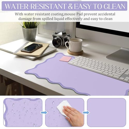 Hahafelt Scalloped Desk Mat Large Desk Pad Cute Coquette Table Mat Back to School Preppy Table Make up Pad Nonslip Graduation Gift with Stitching Waterproof Gaming(Purple,23.6 x 13.8 Inches) - color: Purple, size: 23.6 x 13.8 Inches
