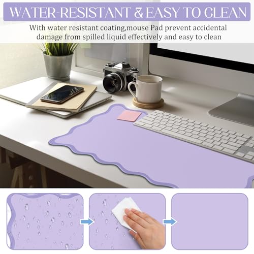 Hahafelt Scalloped Desk Mat Large Desk Pad Cute Coquette Table Mat Back to School Preppy Table Make up Pad Nonslip Graduation Gift with Stitching Waterproof Gaming(Purple,23.6 x 13.8 Inches) - color: Purple, size: 23.6 x 13.8 Inches