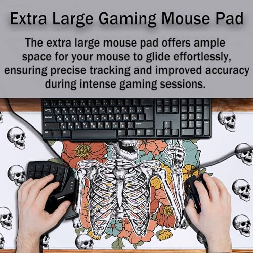 Skeleton Wildflower Full Desk Mouse Pad Funny Retro Skull Halloween Gothic Large Gaming Mousepad for Keyboard PC.Home,Office 35.4"X15.7" - color: Skeleton wildflower