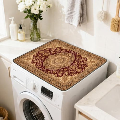Nuxovilar Red Persian Medallion Rug Dryer Cover for the Top, Non-slip Washer & Dryer Protector, 23.62"x19.68" Dust-proof Washing Machine Mat, Diatom Mud Polyester Top Pad for Laundry Room - color: YYE08150