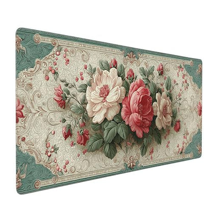 Extra Large European Style Peony Mouse Pad - 35.4 x 15.8 Inches, Soft Fabric Surface with Rubber Non-Slip Base for Precise Mouse Control - color: European Style Peony