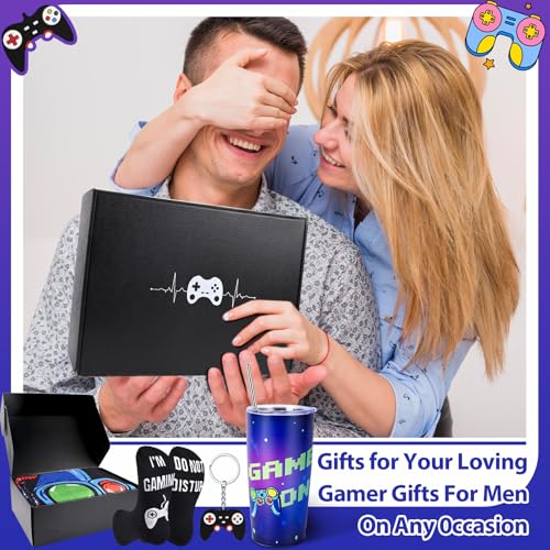 VAIPI Gamer Gifts for Men, Cool Gaming Stuff Gifts with Gaming Throw Blanket 20 oz Tumbler Hat Socks Keychain Fathers Day Gift Ideas for Game Lovers, Men, Dad, Teen, Boyfriend, Teenage Boys