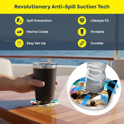 Lil Sucker Lil Beach Suction Ring | Suction Cup Holder Anti-Spill Can Drink Support for Boats, Trucks, ATVs | Secure Your Drinks and Prevent Spills with Our Non Slip Coaster - Beach Pack of 2 - color: Beach