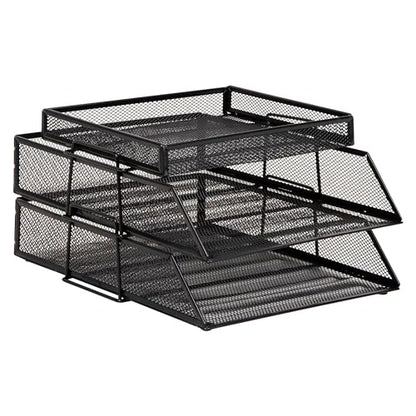 Mind Reader 2 Tier Paper Tray with Top Supply Compartment, Desktop File Organizer, Metal Mesh, Black - color: Black