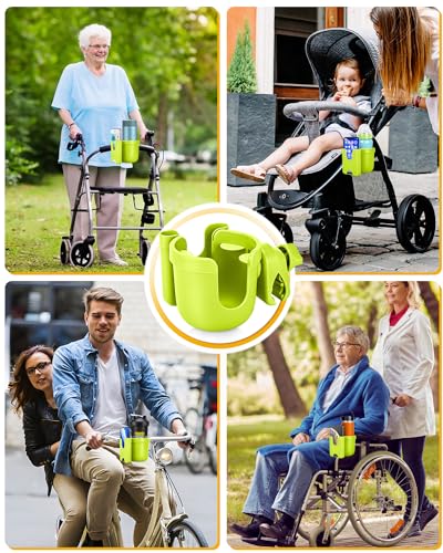 Universal Stroller Cup Holder with Mobile Phone Case, 2-in-1 Strollers Storage Rack, 360 Degrees Rotation Drink Holder for Bike, Pushchair, Wheelchair, Walker,Bicycle, Fits Most Cups (Green) - color: GREEN