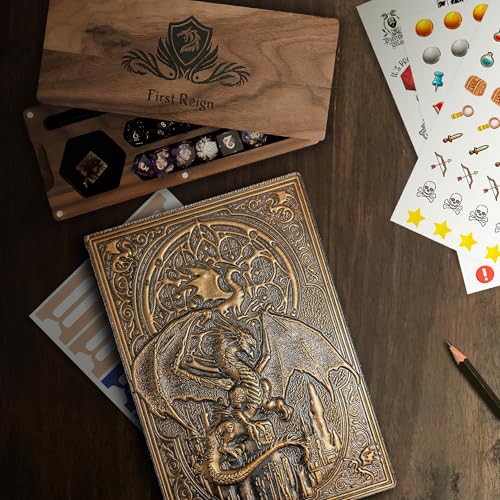 DnD Journal | D&D Notebook with 3D Dragon Embossed Hardcover | DnD Character Journal & Campaign Tracker | 150+ DnD Stickers included | D&D Character Sheet | DnD Gifts, Items & Accessories for Players